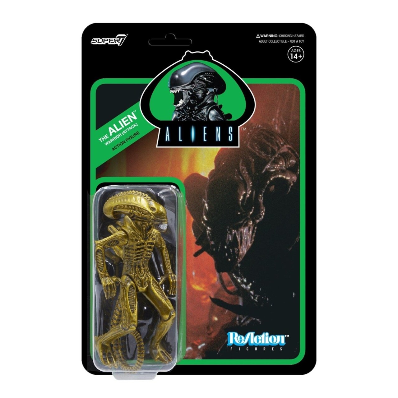 Super7 Aliens Xenomorph Attack Warrior Gold Alien ReAction Figure Horror Movie Franchise